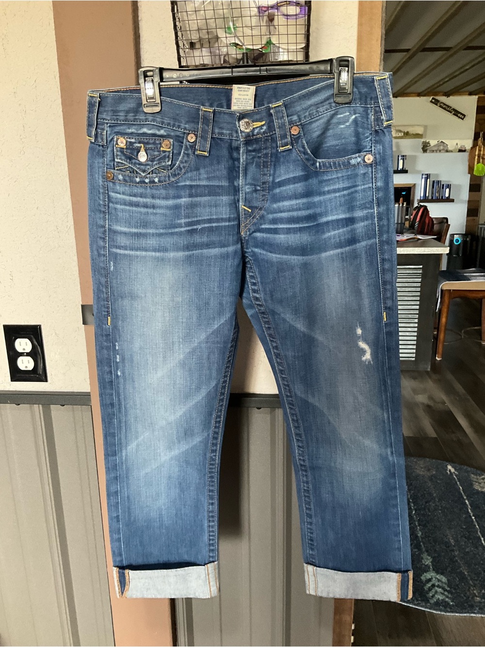 True Religion Blue Cropped Cuffed Jeans